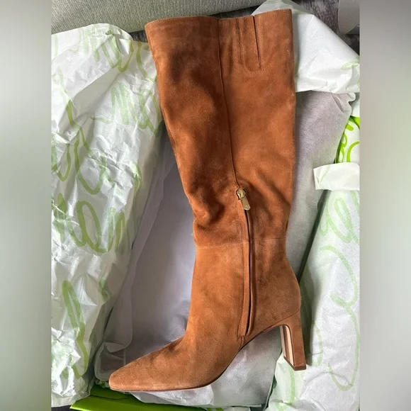 ✨BNIB Sam Edelman Sylvia Brown Suede Boots- Wide Calf 7.5 ✨🤎 - Picture 6 of 12